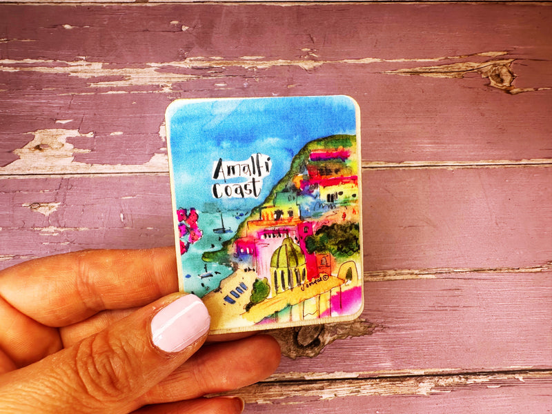 Amalfi Coast Cute Little City Wooden Magnet