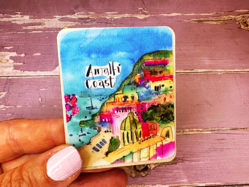 Amalfi Coast Cute Little City Wooden Magnet