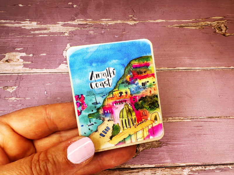 Amalfi Coast Cute Little City Wooden Magnet