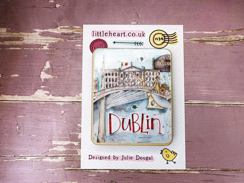 Dublin Ireland Cute Little City Wooden Magnet