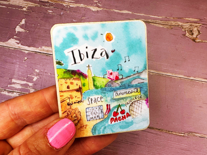 Ibiza Spain Travel Cute Little City Wooden Magnet