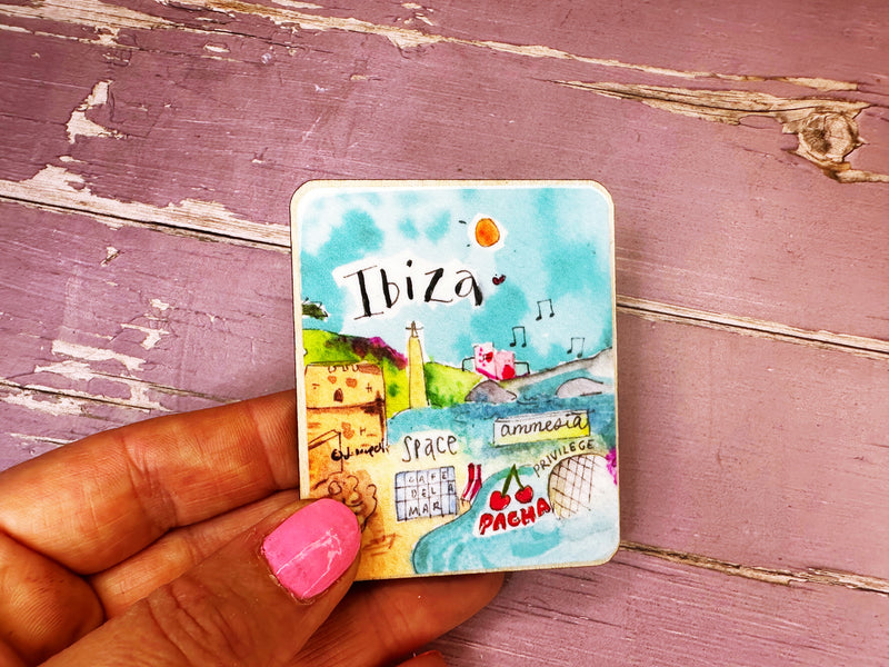 Ibiza Spain Travel Cute Little City Wooden Magnet