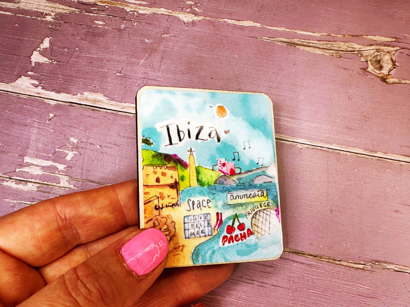 Ibiza Spain Travel Cute Little City Wooden Magnet