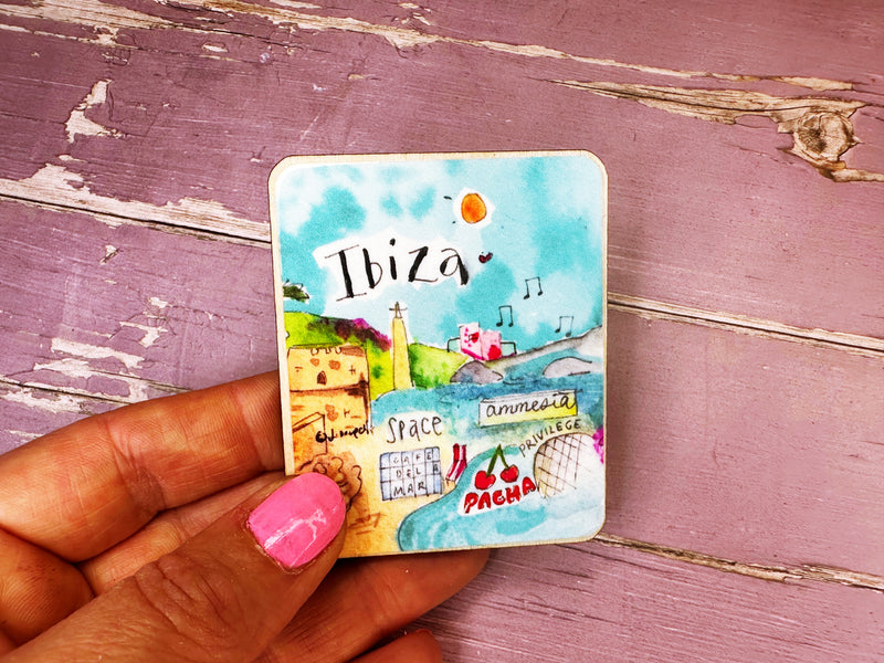 Ibiza Spain Travel Cute Little City Wooden Magnet