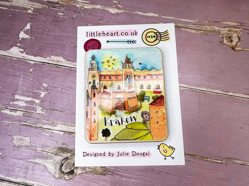 Krakow Poland Travel Cute Little City Wooden Magnet