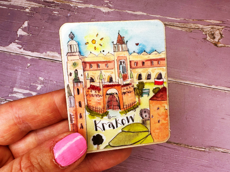 Krakow Poland Travel Cute Little City Wooden Magnet