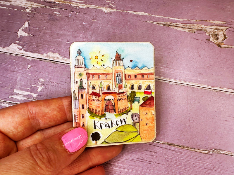 Krakow Poland Travel Cute Little City Wooden Magnet