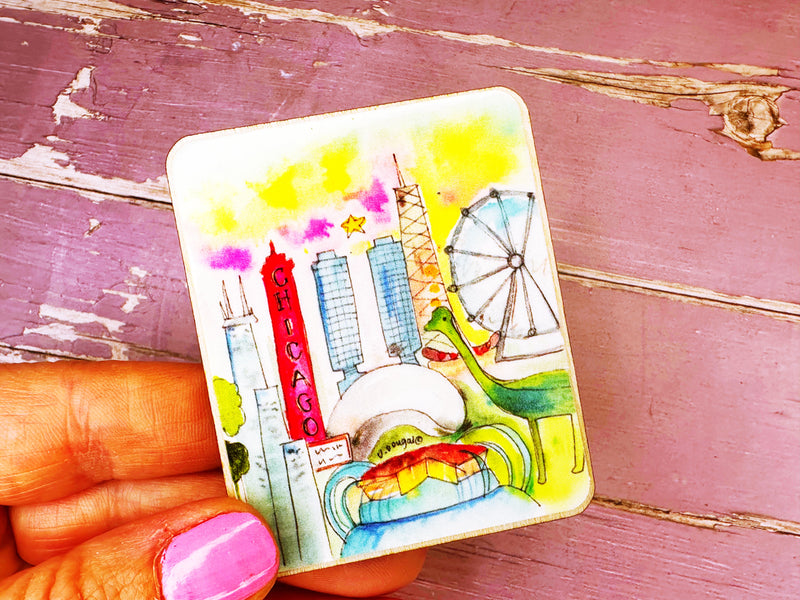 Chicago USA Travel Cute Little City Wooden Magnet