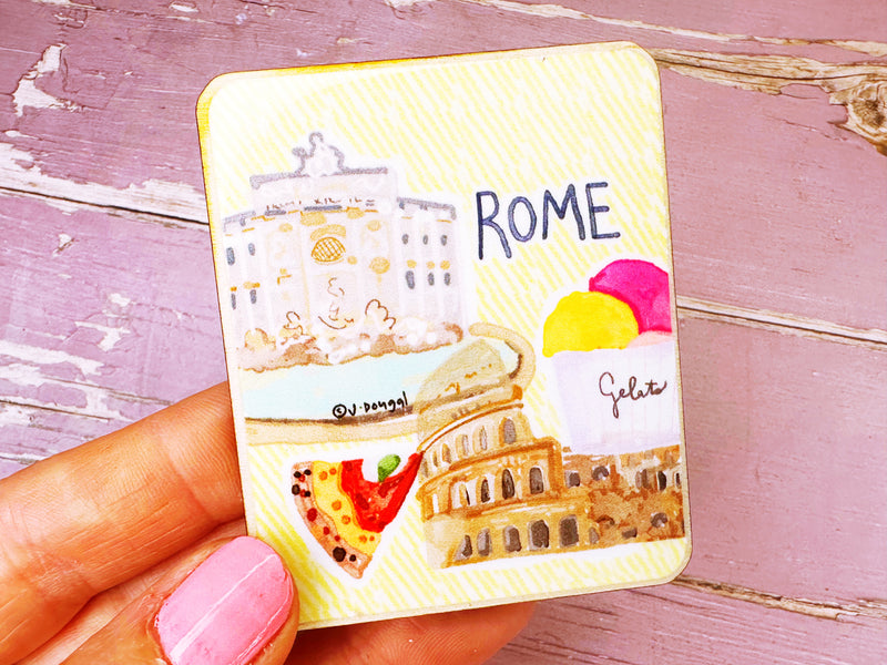 Rome Italy Travel Cute Little City Wooden Magnet