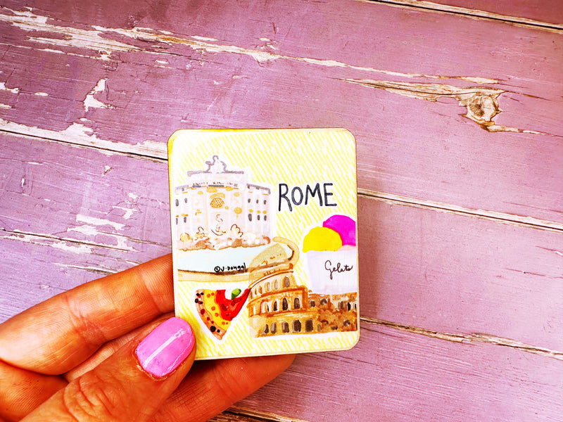 Rome Italy Travel Cute Little City Wooden Magnet