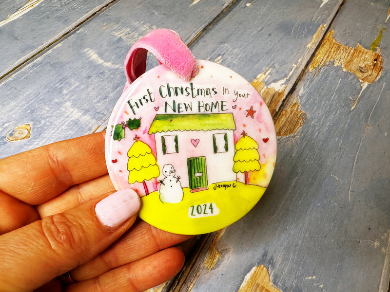 Cute Pink First Christmas in your New Home Ceramic Bauble