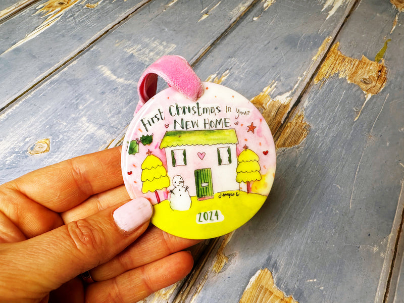 Cute Pink First Christmas in your New Home Ceramic Bauble