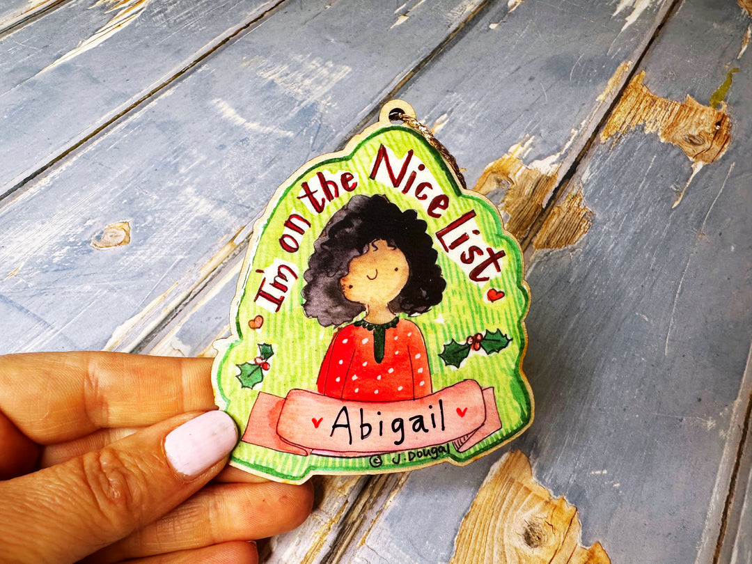 Wooden Hanging Nice List Little Girl Christmas Decoration