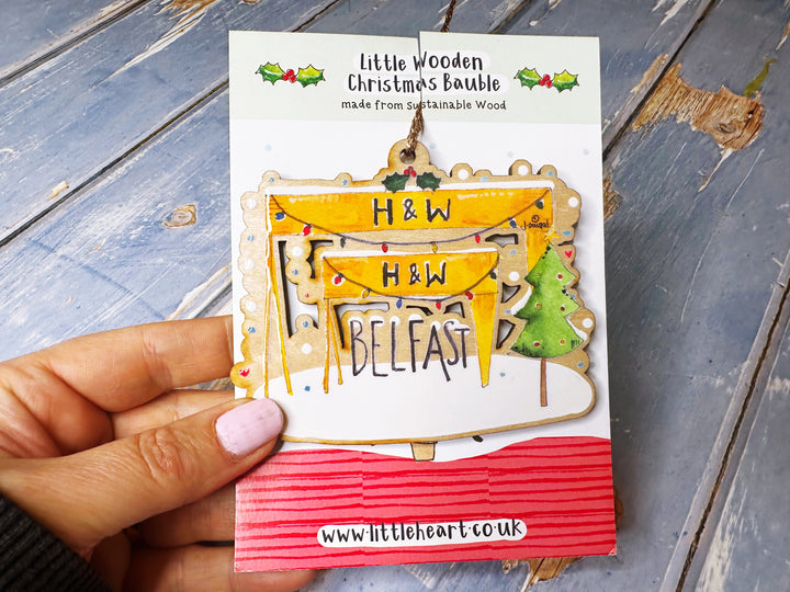 Wooden Hanging Harland and Wolff Belfast Little Cranes Christmas Decoration