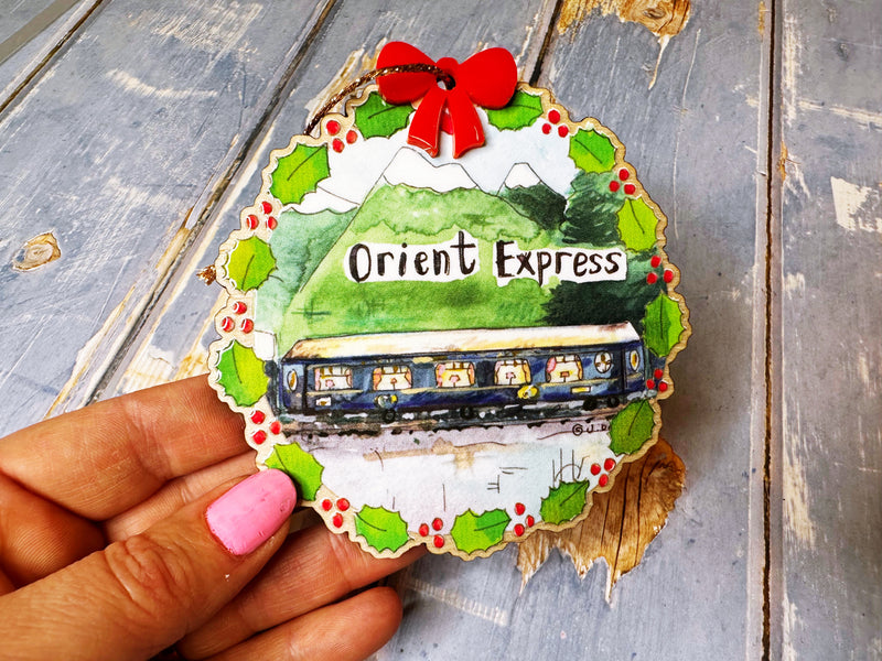 Wooden Hanging Christmas Scene Orient Express Train Journey Christmas Decoration