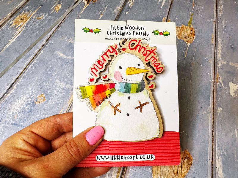 Little Wooden Hanging Snowman Christmas Decoration