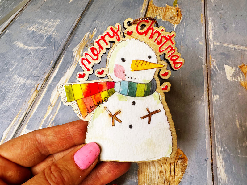 Little Wooden Hanging Snowman Christmas Decoration