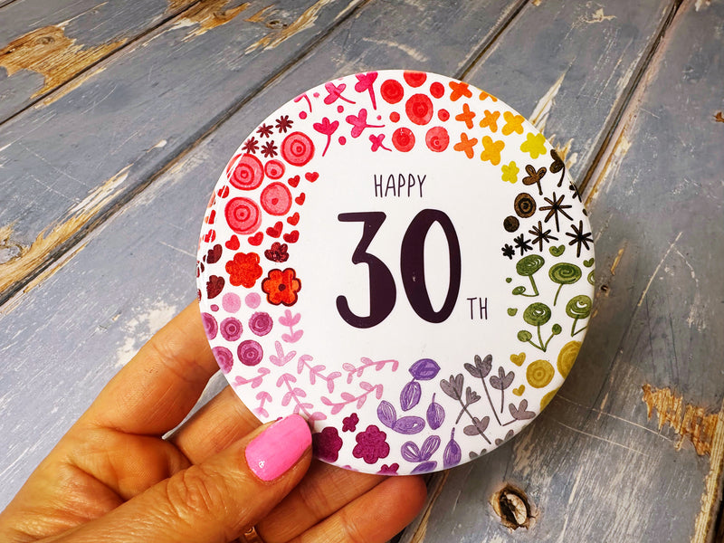 30 Round Floral Ceramic Coaster