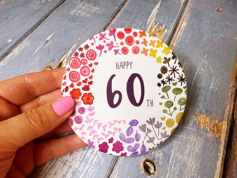 60 Round Floral Ceramic Coaster