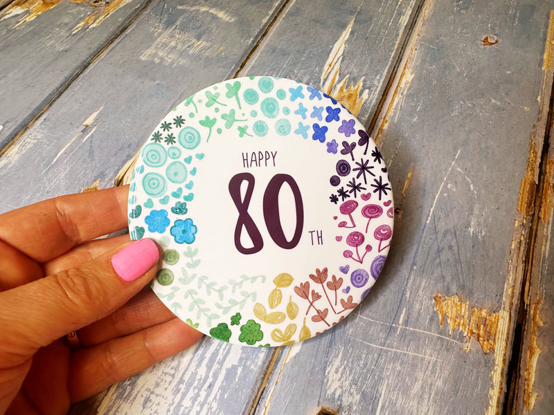 80 Round Floral Ceramic Coaster