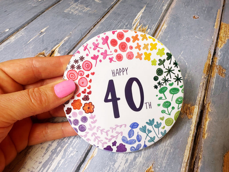 40 Round Floral Ceramic Coaster