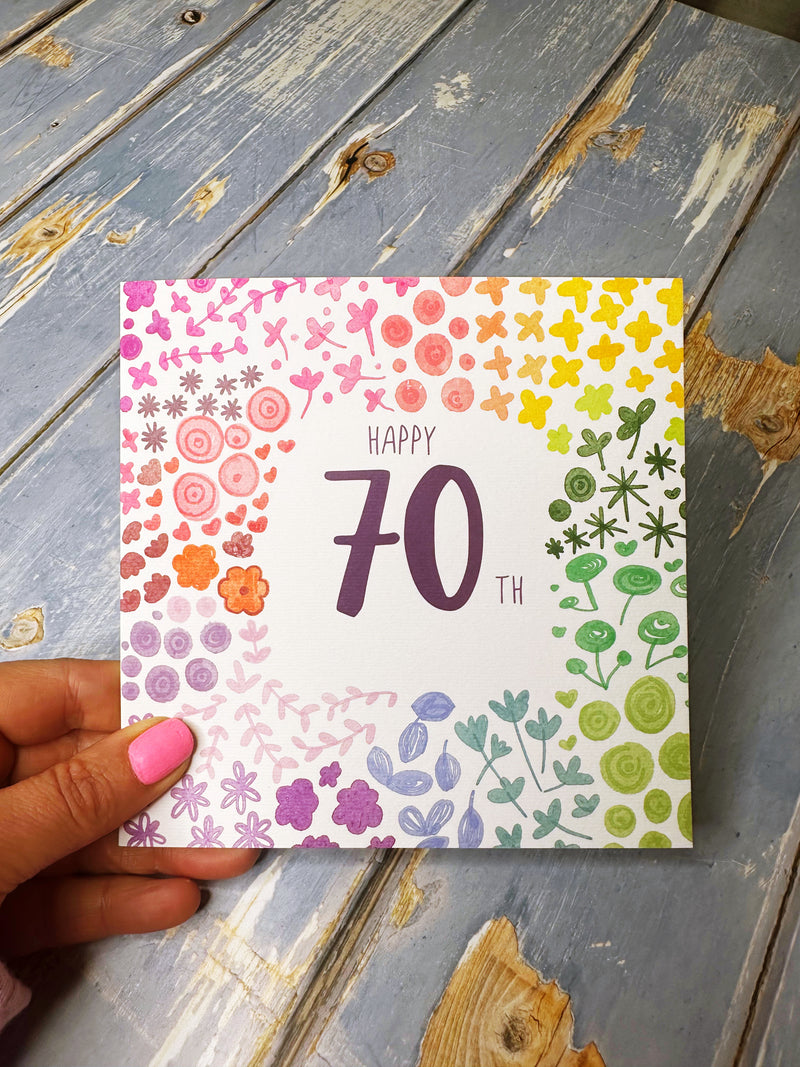 Floral Happy 70th Birthday Card - Personalised