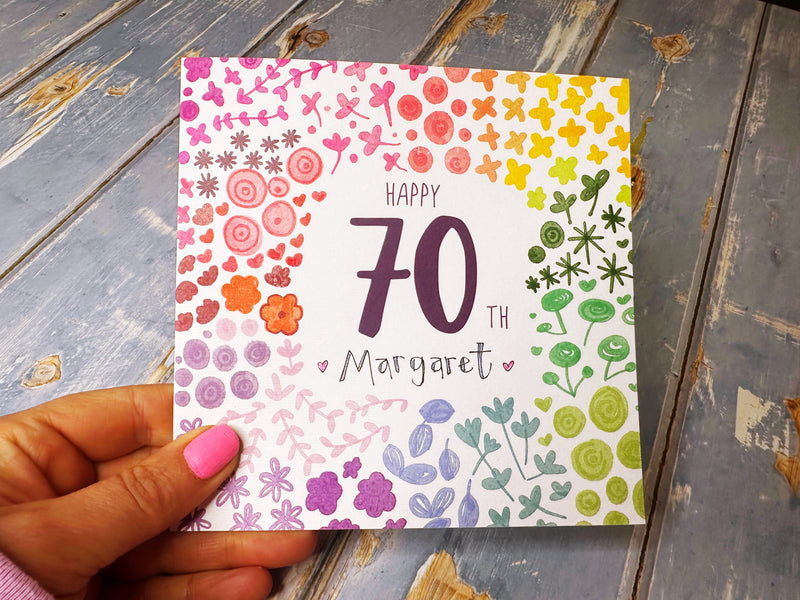 Floral Happy 70th Birthday Card - Personalised