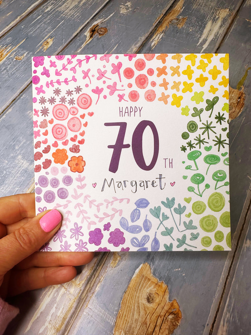 Floral Happy 70th Birthday Card - Personalised