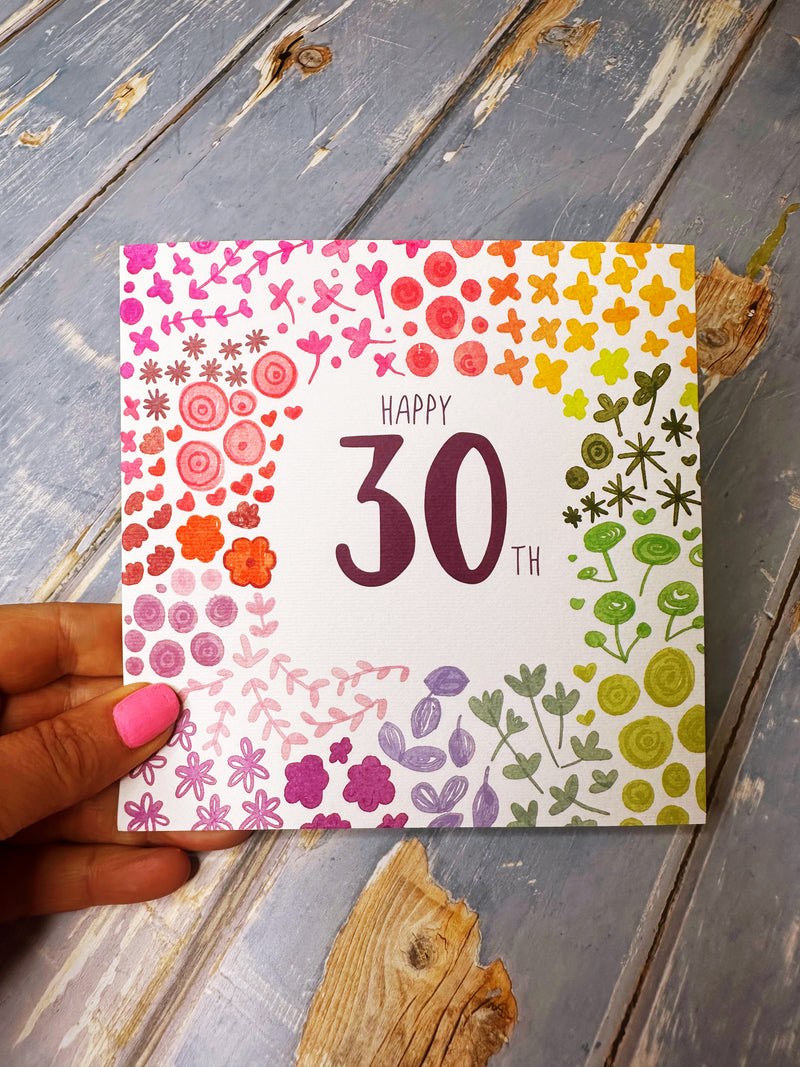 Floral Happy 30th Birthday Card - Personalised