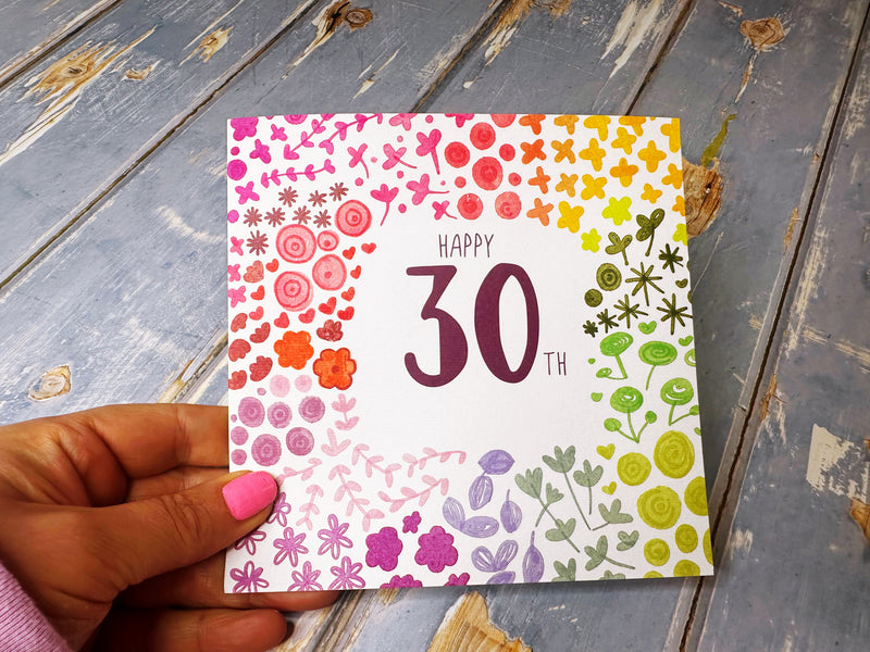 Floral Happy 30th Birthday Card - Personalised