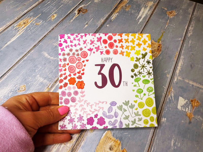 Floral Happy 30th Birthday Card - Personalised