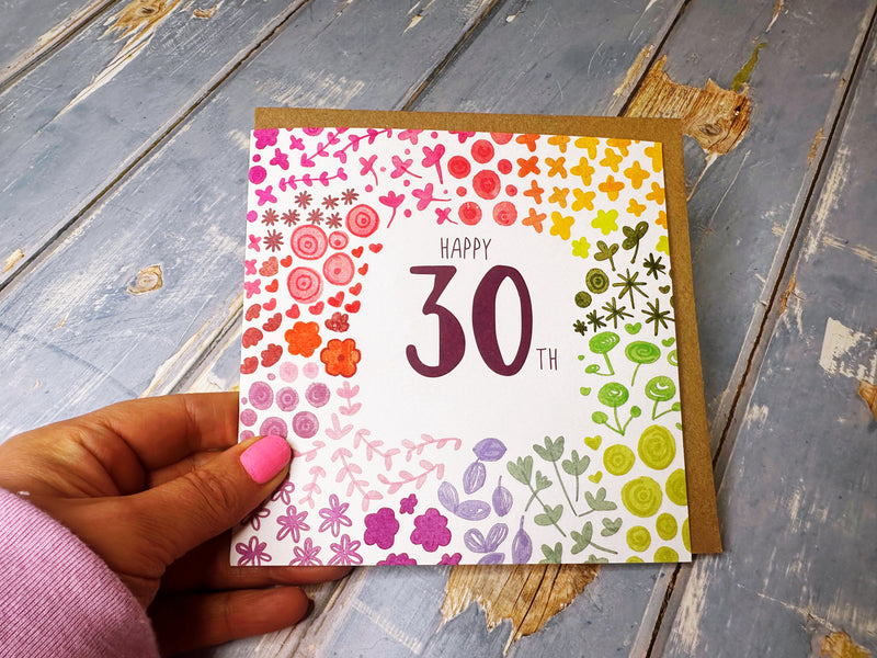 Floral Happy 30th Birthday Card - Personalised