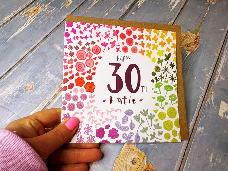 Floral Happy 30th Birthday Card - Personalised