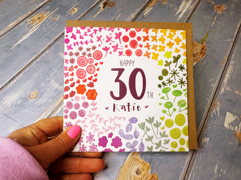 Floral Happy 30th Birthday Card - Personalised