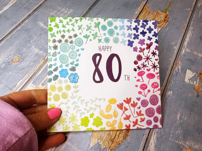 Floral Happy 80th Birthday Card - Personalised