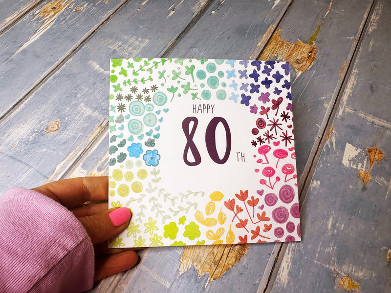 Floral Happy 80th Birthday Card - Personalised