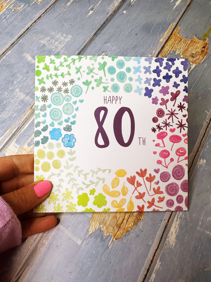 Floral Happy 80th Birthday Card - Personalised