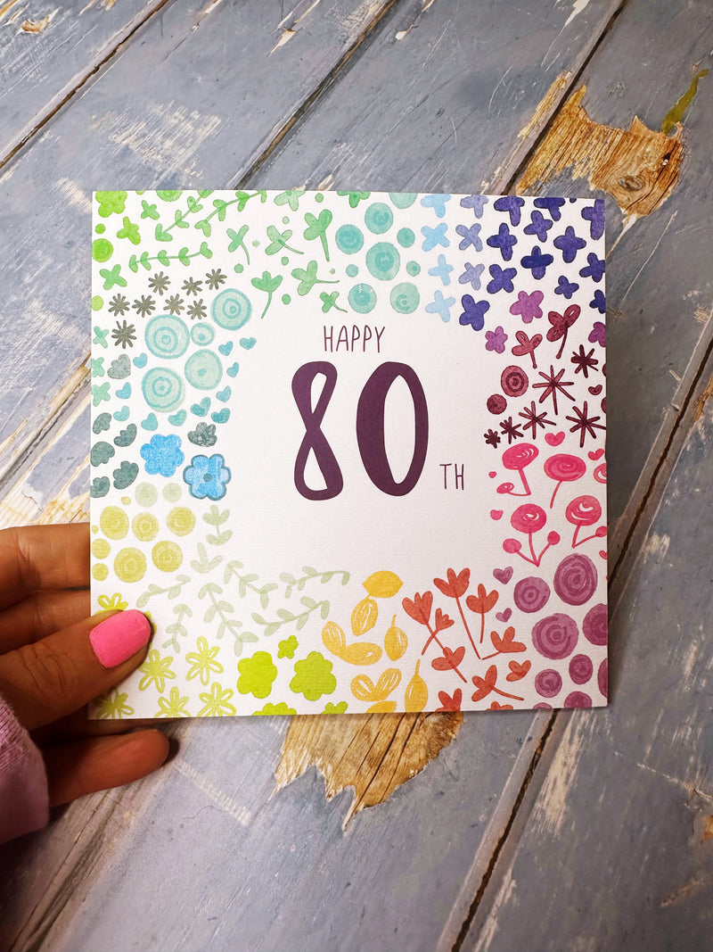 Floral Happy 80th Birthday Card - Personalised