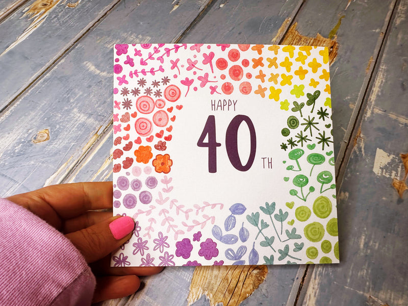 Floral Happy 40th Birthday Card - Personalised