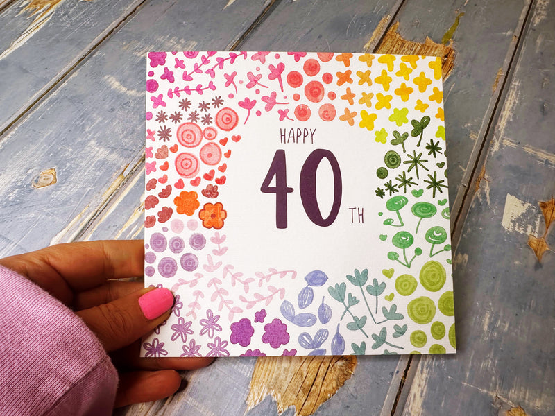 Floral Happy 40th Birthday Card - Personalised