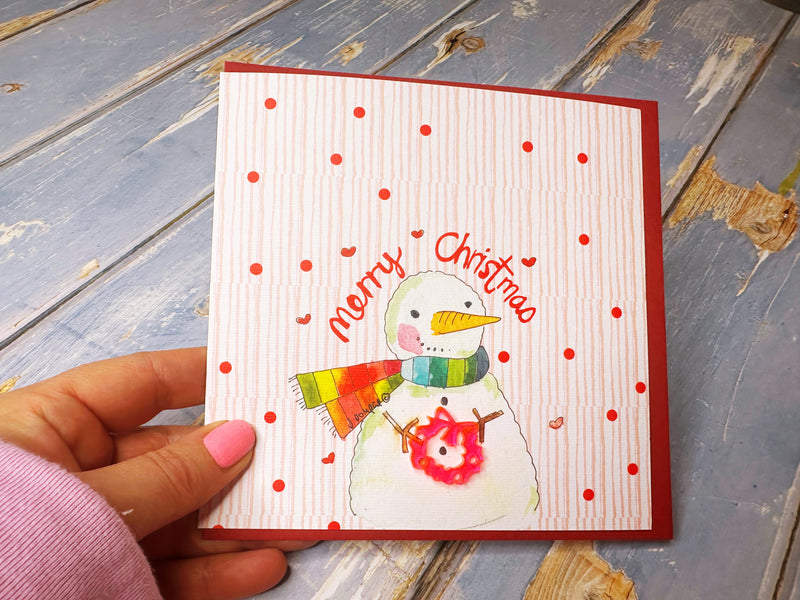 Stripey Snowman Christmas Card - Personalised