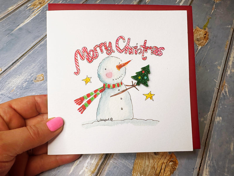 "Candy Cane Snowman" Christmas Card - Personalised