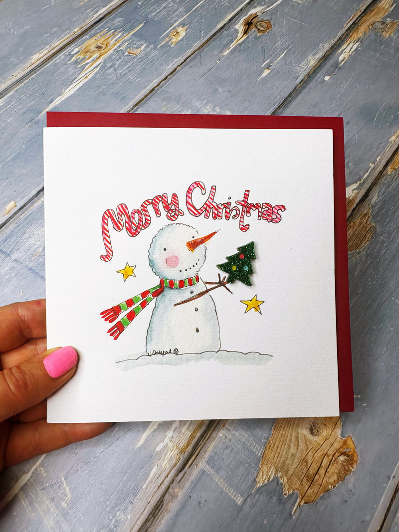 "Candy Cane Snowman" Christmas Card - Personalised