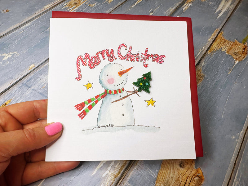 "Candy Cane Snowman" Christmas Card - Personalised