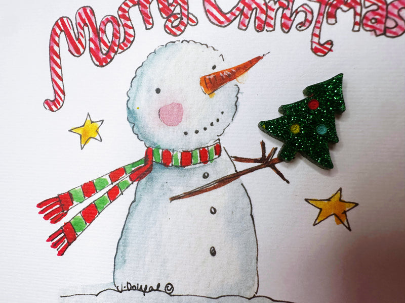 "Candy Cane Snowman" Christmas Card - Personalised