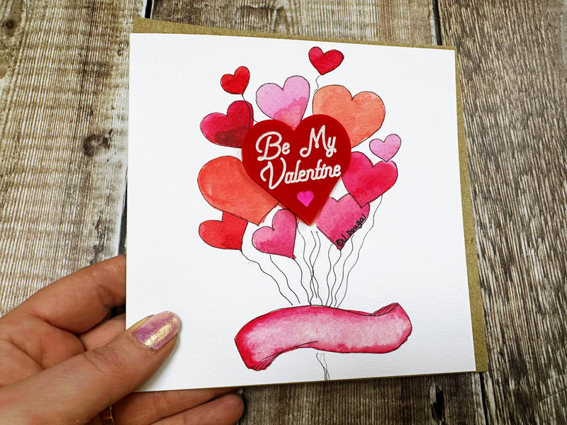 Be my Valentine Laser embellished Card