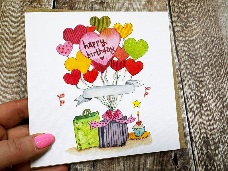 Hearts and Cakes Birthday Card