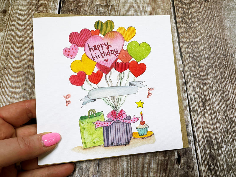 Hearts and Cakes Birthday Card