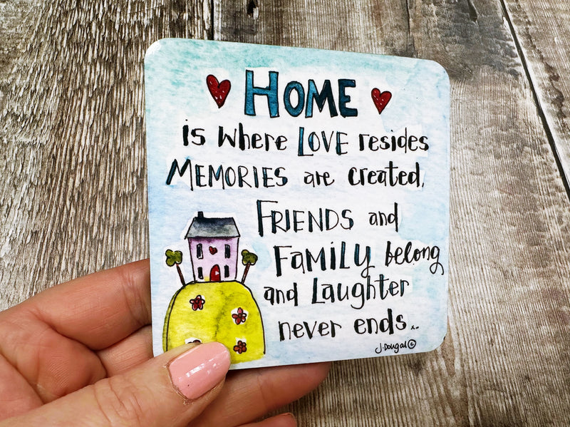 Home where memories are created Square Melamine Coaster