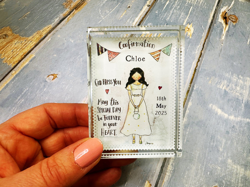 Girl Confirmation Personalised Glass Block Keepsake